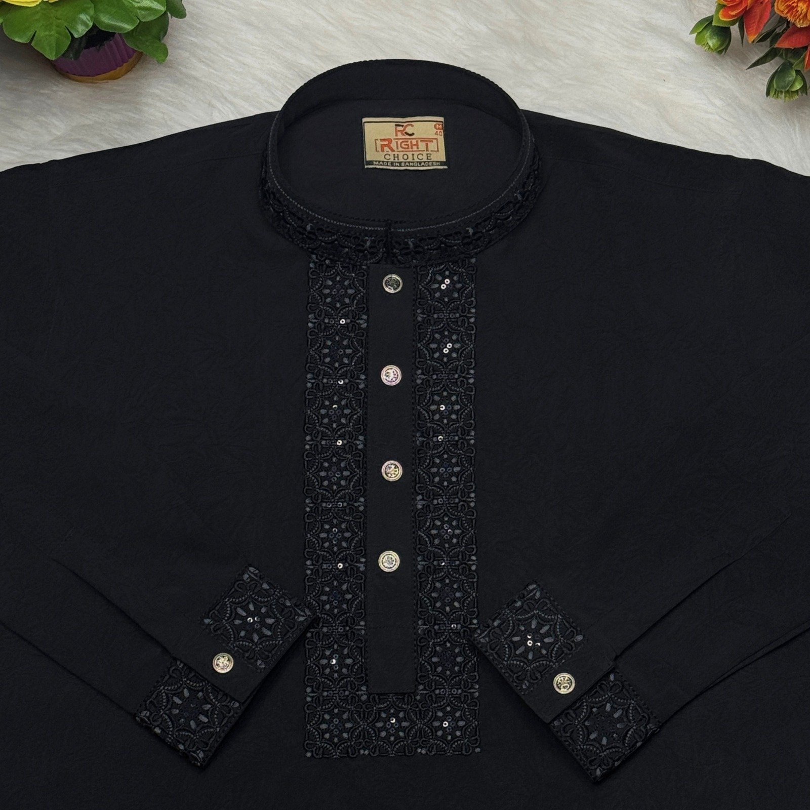 Embroidery Stretch Panjabi ◼️Fabrics: ইমপোর্টেট স্টীচ কাপড়   ◼️Button Type: স্নাপ বাটন  আয়রন করার কোনো ঝামেলা ছাড়াই পরতে পারবেন।  খুবই আরামদায়ক হবে, ইনশাআল্লাহ!