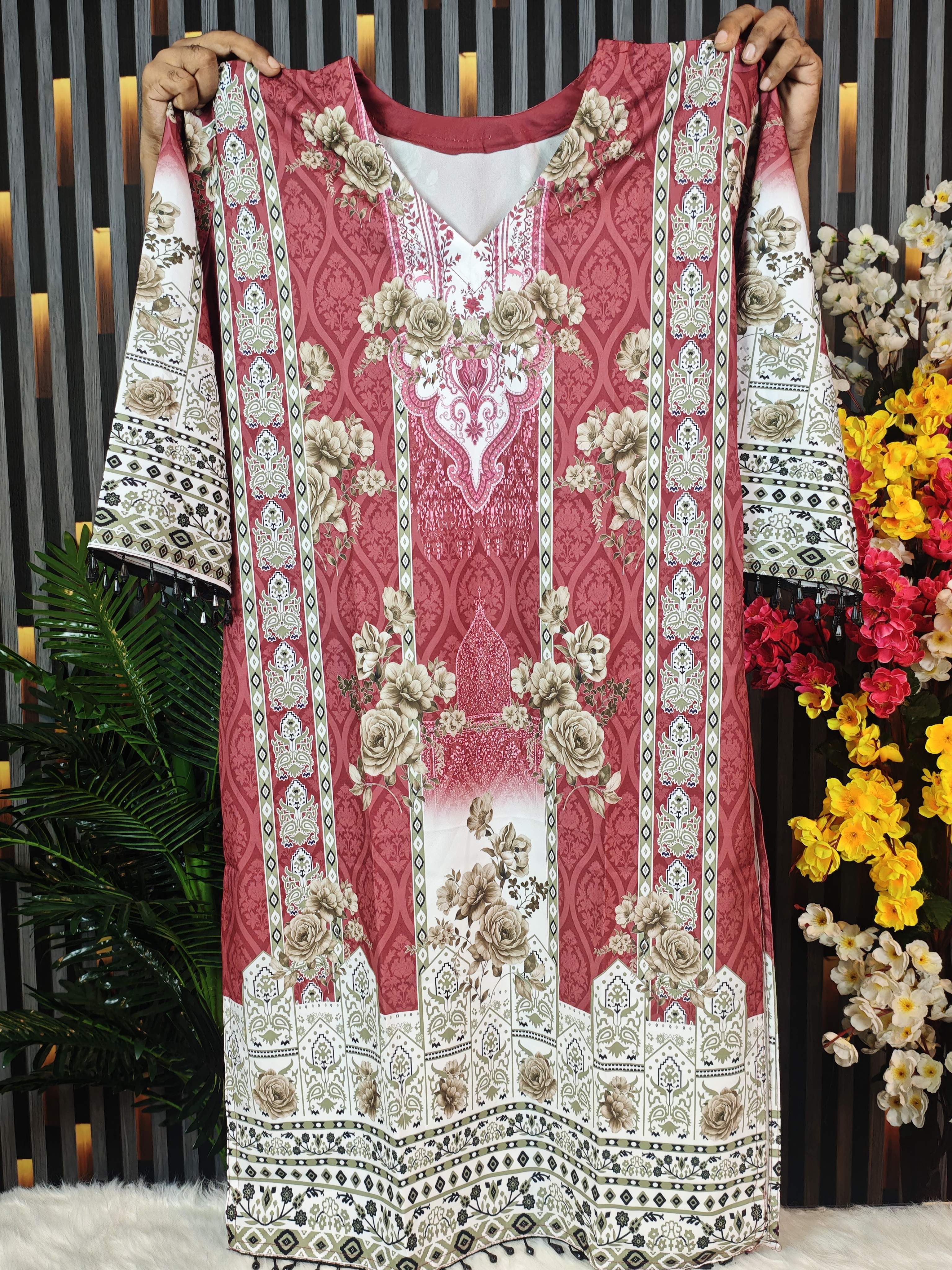 2 প্রিমিয়াম প্রিন্টের থ্রী পিস গারো গোলাপি